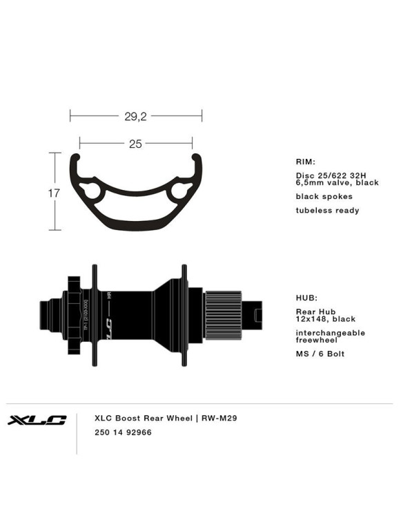 Roda Traseira XLC RW-M29 29" Disco 6 Furos...