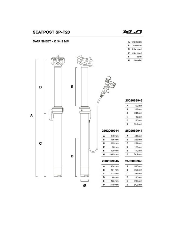Espigão Telescópico XLC SP-T20 34.9mm 450mm...